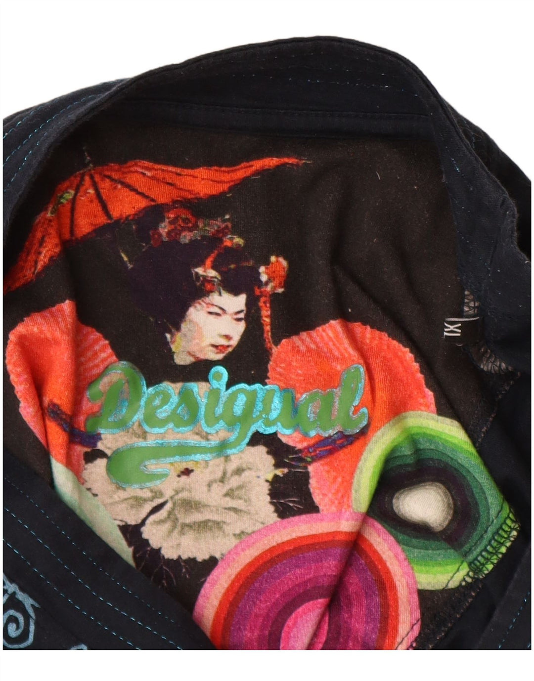 Desigual Haut Graphique Femme Manches Longues UK 18 XL Bleu Marine Patchwork