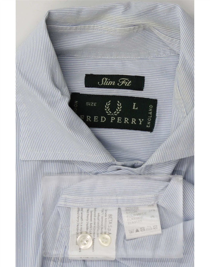 Fred Perry Chemise coupe slim pour homme en coton à fines rayures bleues