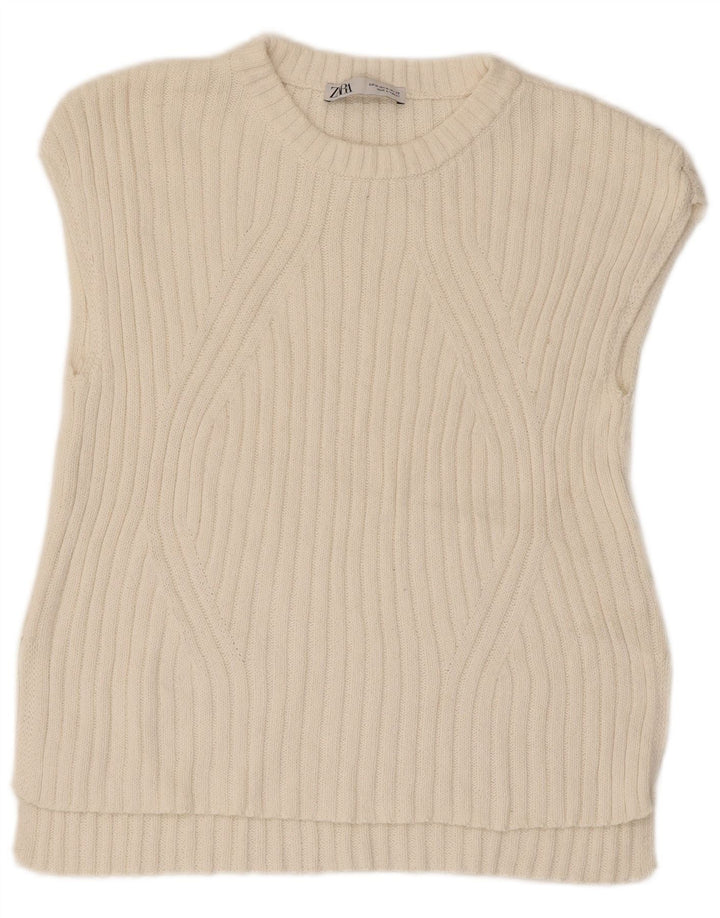 Zara Femme Débardeur UK 12 Moyen Blanc Coton