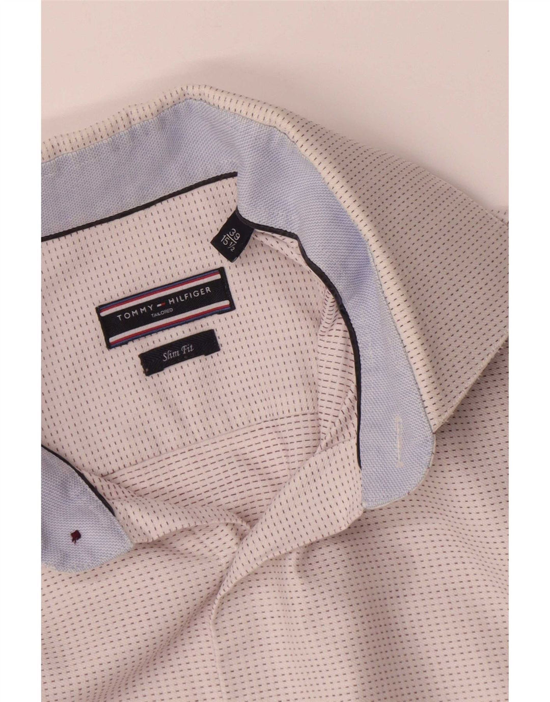 Tommy Hilfiger Chemise slim fit pour homme Taille 39 15 1/2 Blanc moyen à pois