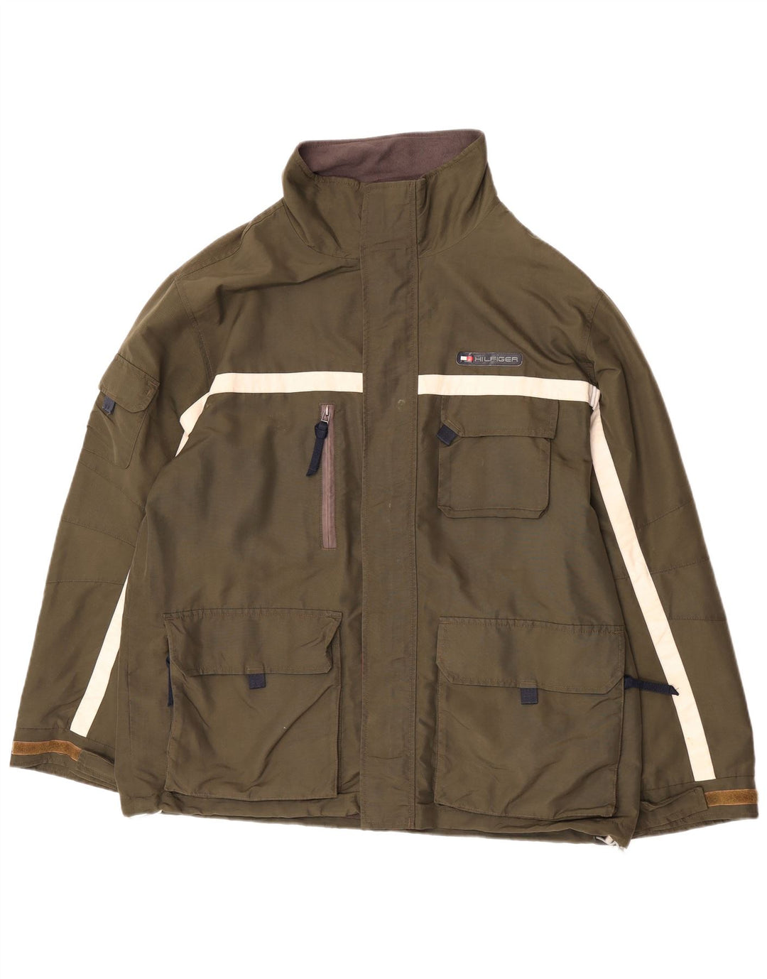Tommy Hilfiger Veste utilitaire pour homme UK 40 Large Kaki Colourblock Polyester