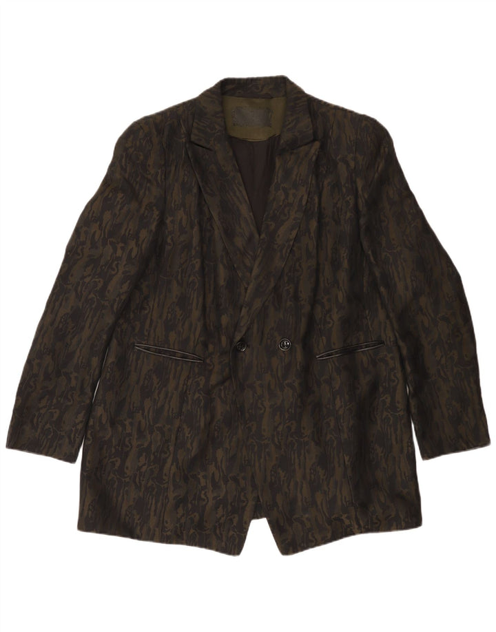 vintage Femmes Modèle Abstrait Blazer Veste UK 20 2XL Camouflage Noir