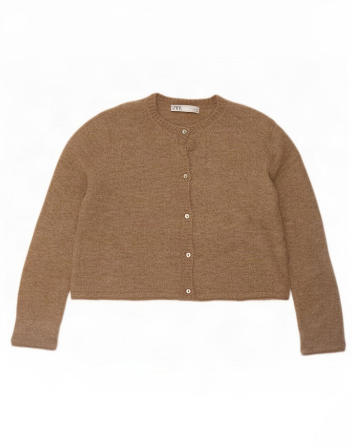 Zara Womens Crop Oversize Cardigan Pull UK 10 Petit Beige Polyamide