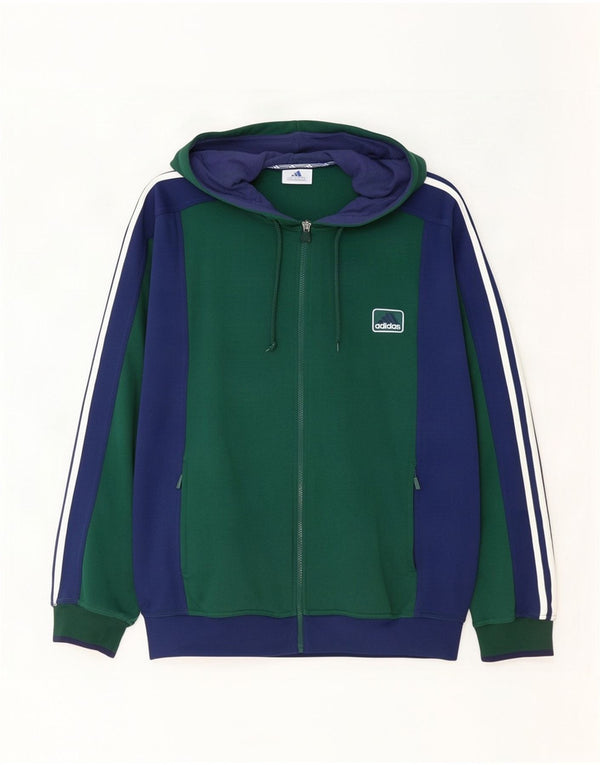 Adidas Pull à capuche zippé pour homme UK 42/44 Large Vert Colorblock Polyester