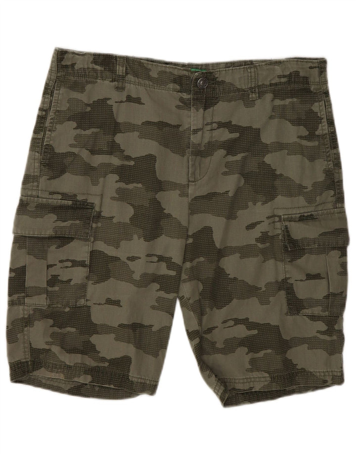 BENETTON Short Cargo Garçon 13-14 Ans 3XL W30 Kaki Camouflage Coton