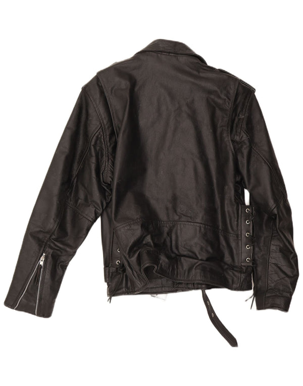 Vintage Mens Leather Biker Jacket IT 46 Small Black