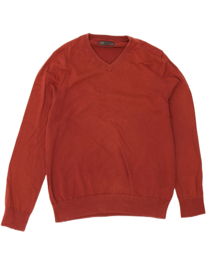 Marks & Spencer Pull col V pour homme en coton marron Taille L