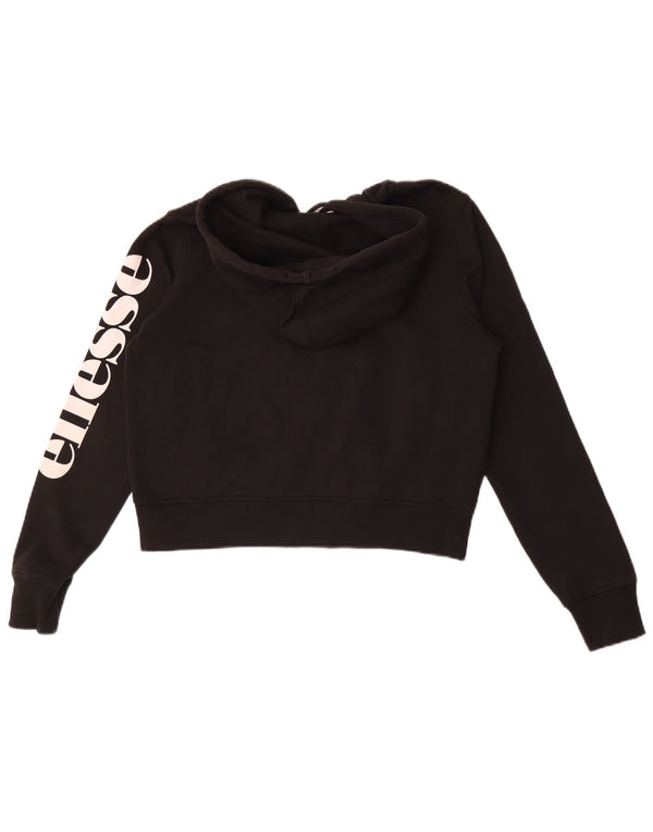 Ellesse Pull à capuche zippé Crop Graphic pour femme UK 10 Petit coton noir