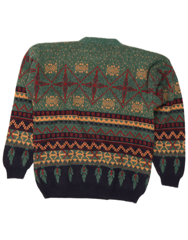 Le Laureat Pull col rond pour homme XL en laine Fair Isle Vert