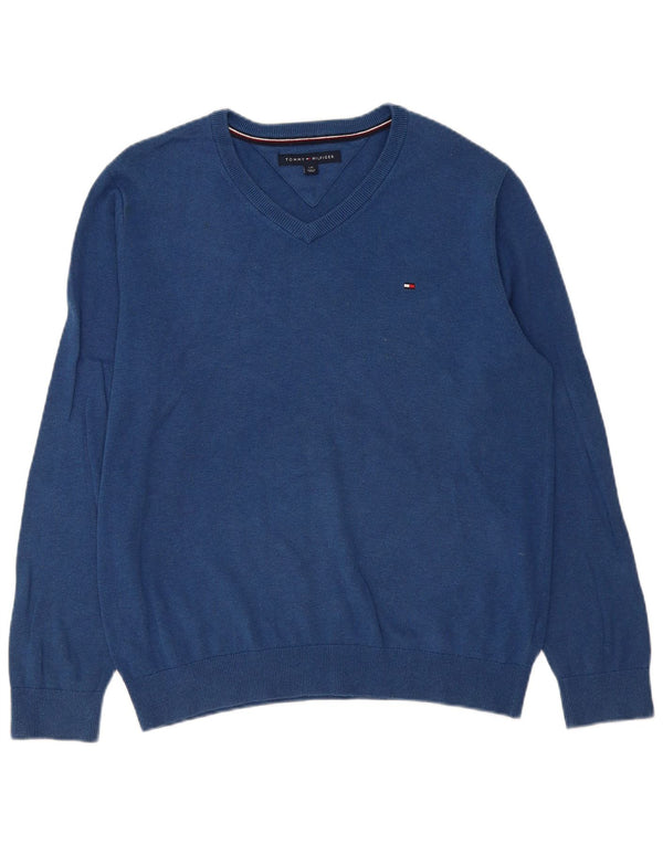 Tommy Hilfiger Pull col V pour homme en coton bleu Taille L
