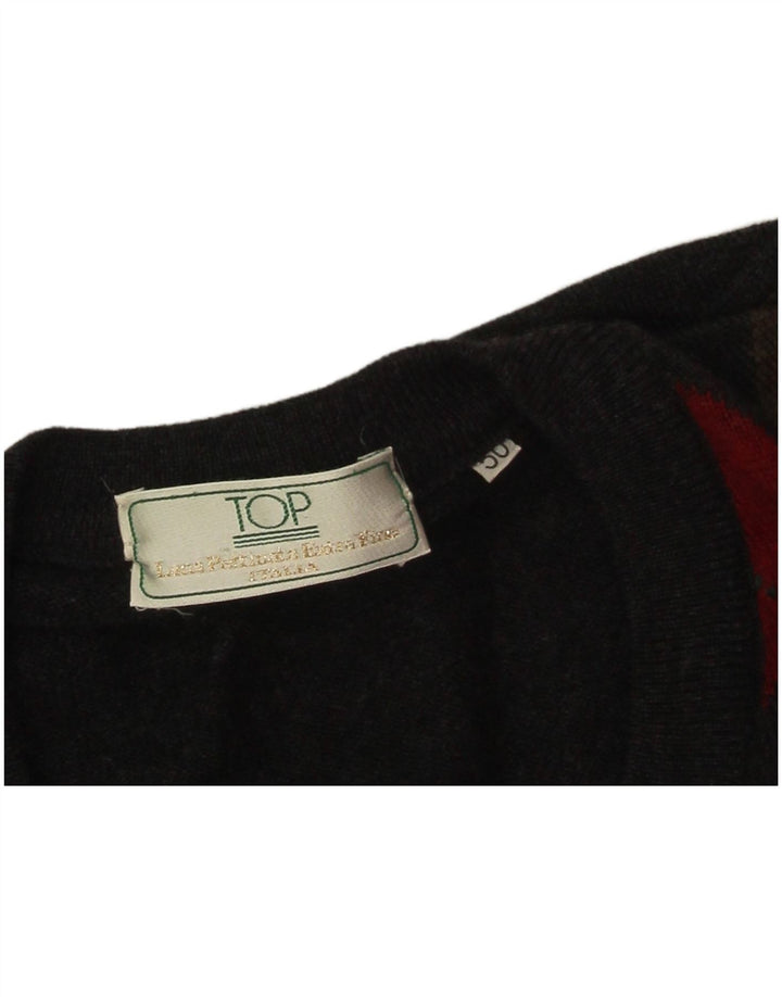 vintage Homme Col V Pull Pull IT 50 Gris Moyen Argyle/Diamant