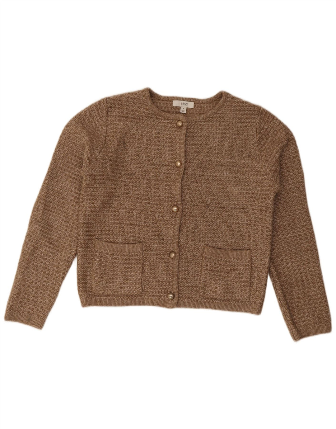 Marks & Spencer Pull cardigan court pour femme UK 14 Marron moyen Polyester