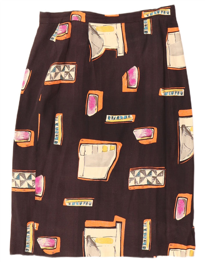 vintage Femme Jupe Droite W30 Moyen Brun Géométrique