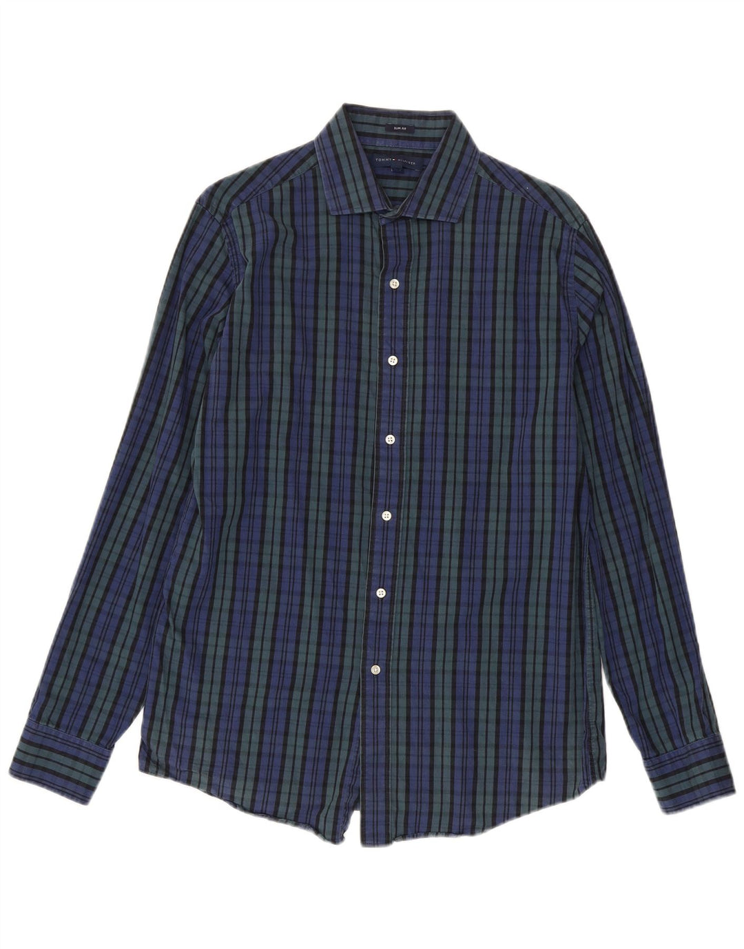 Tommy Hilfiger Chemise slim fit pour homme Taille 15 1/2 Coton à carreaux bleu moyen