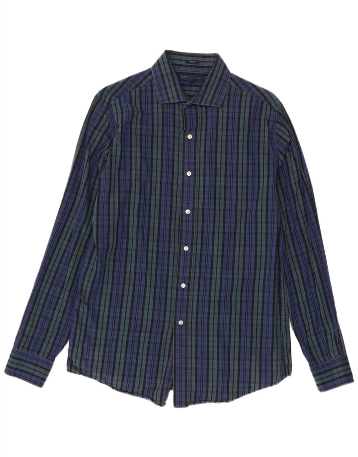 Tommy Hilfiger Chemise slim fit pour homme Taille 15 1/2 Coton à carreaux bleu moyen