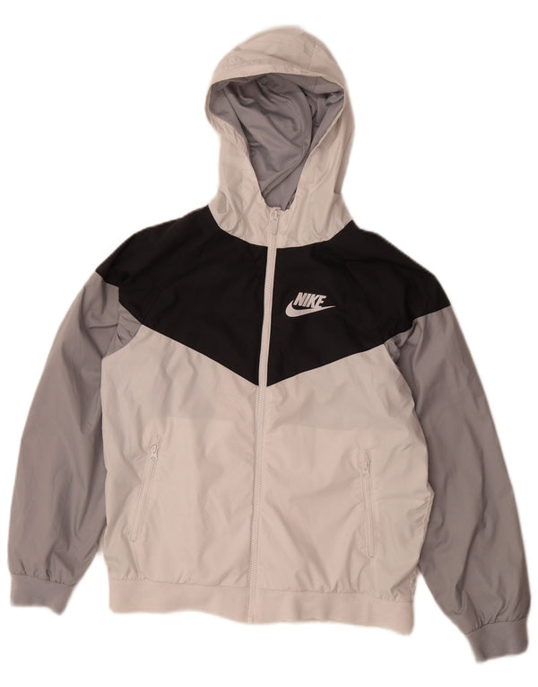 Nike Veste de pluie à capuche pour garçon 12-13 ans Large Blanc Colorblock Polyester