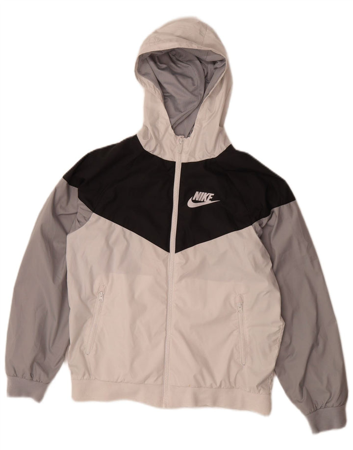 Nike Veste de pluie à capuche pour garçon 12-13 ans Large Blanc Colorblock Polyester
