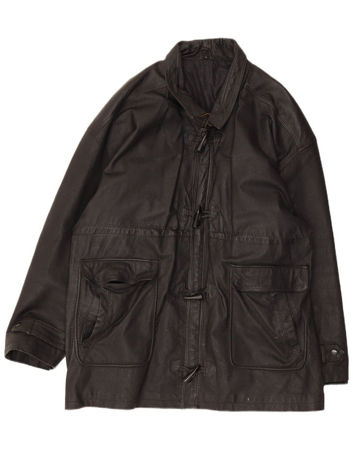 Veste en cuir Duffle vintage pour homme UK 42 XL Cuir noir