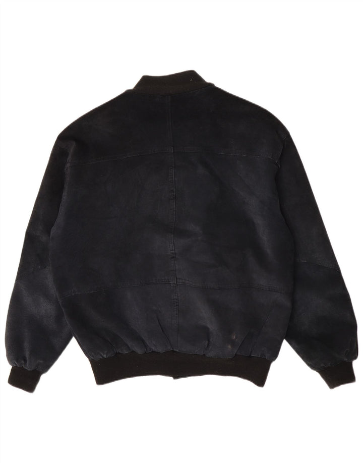 John Monroe Veste bomber en daim coupe ample pour homme UK 36 Petit Bleu marine