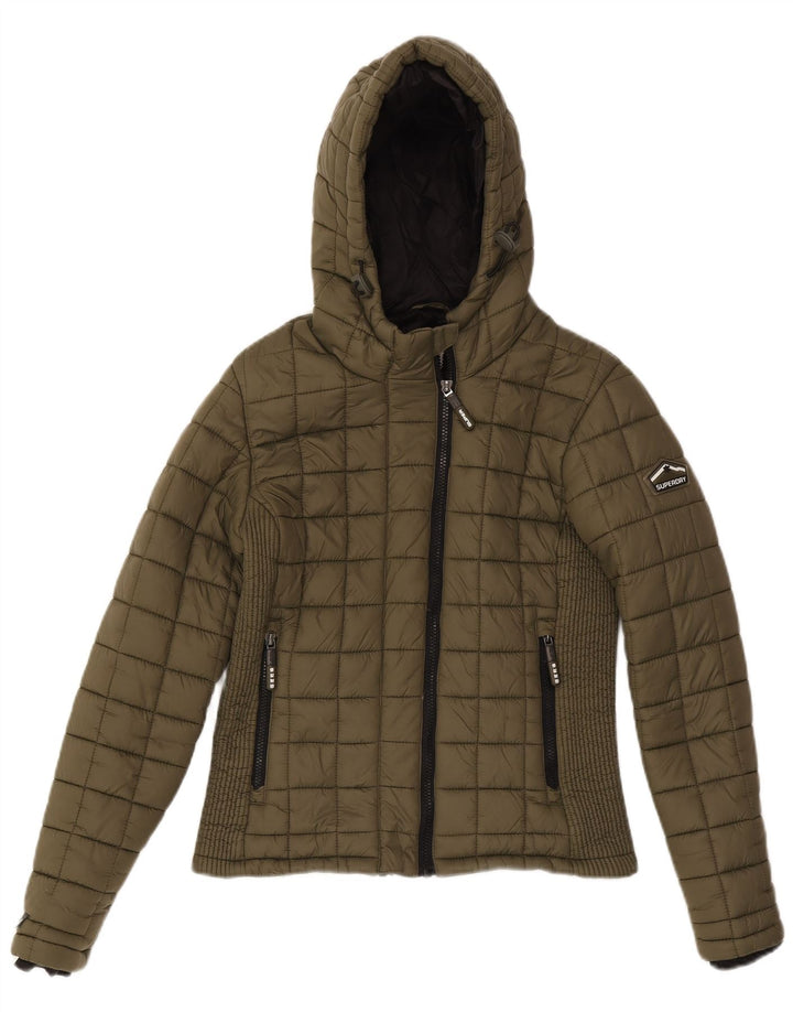 Superdry Veste matelassée à capuche pour femme UK 10 Small Kaki Nylon