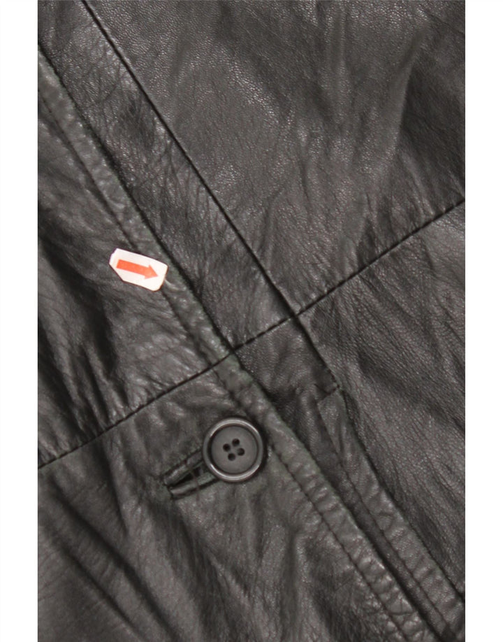 VINTAGE Manteau en Cuir Femme IT 48 XL Noir