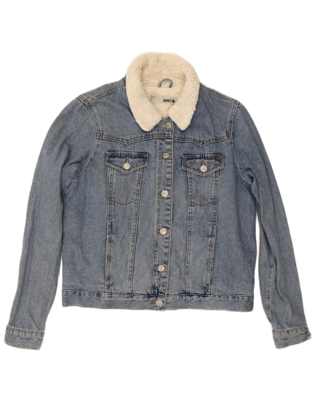 Topshop Veste en jean Sherpa pour femme UK 12 Bleu moyen Coton