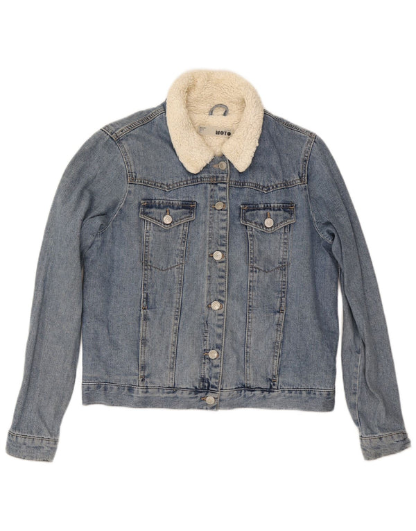 Topshop Veste en jean Sherpa pour femme UK 12 Bleu moyen Coton