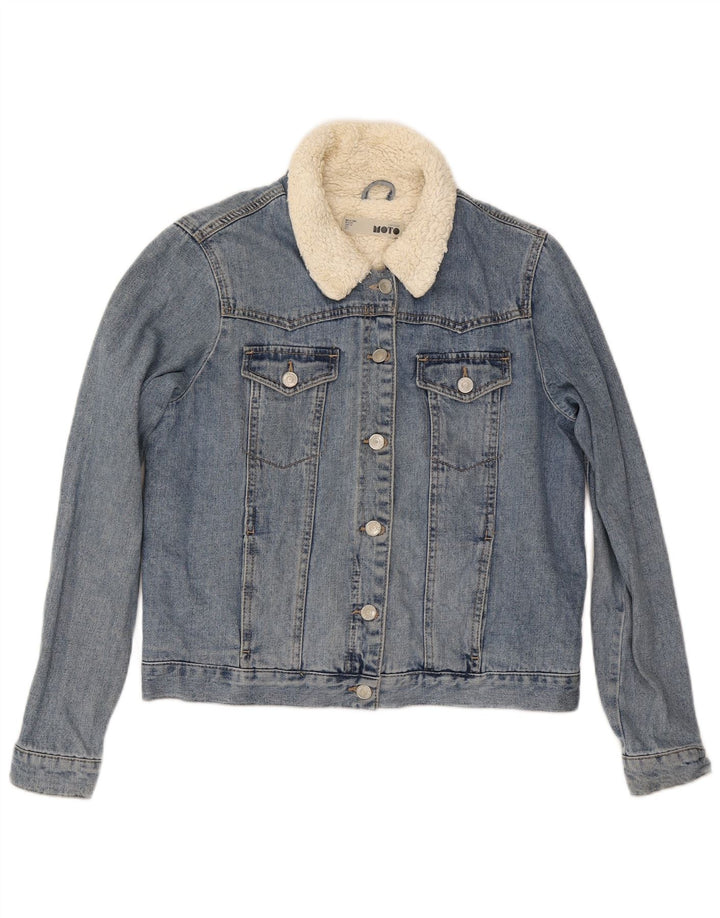 Topshop Veste en jean Sherpa pour femme UK 12 Bleu moyen Coton