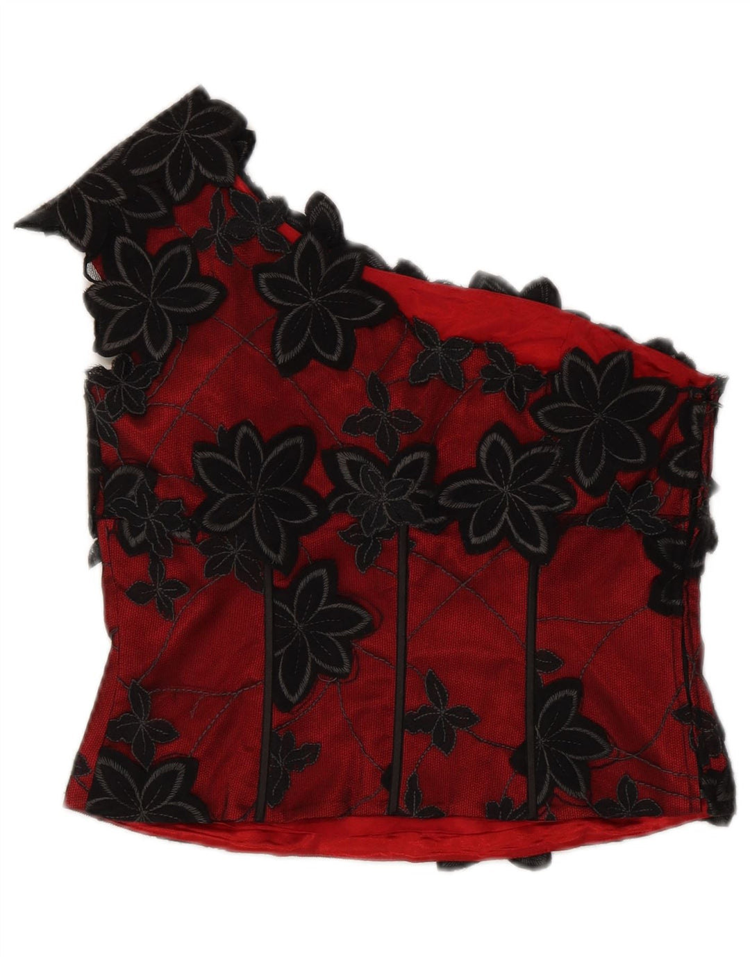 Arruba Haut court à une épaule pour femme UK 8 Petit polyester floral rouge
