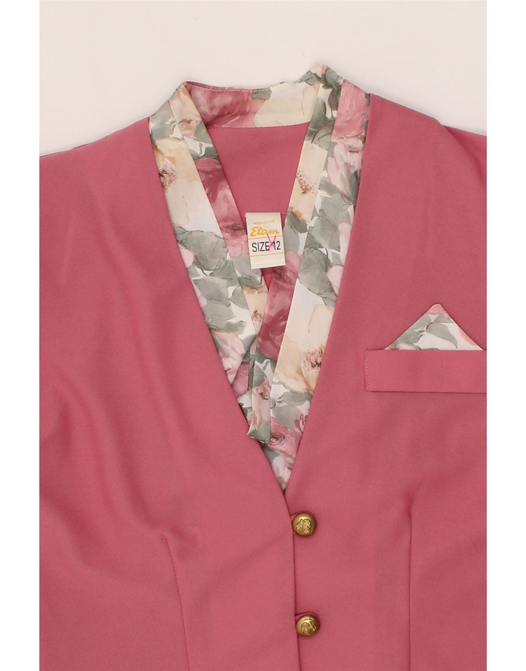 ETAM Womens 4 Button Short Sleeve Blazer Jacket UK 12 Medium  Pink Vintage Etam and Second-Hand Etam from Messina Hembry 