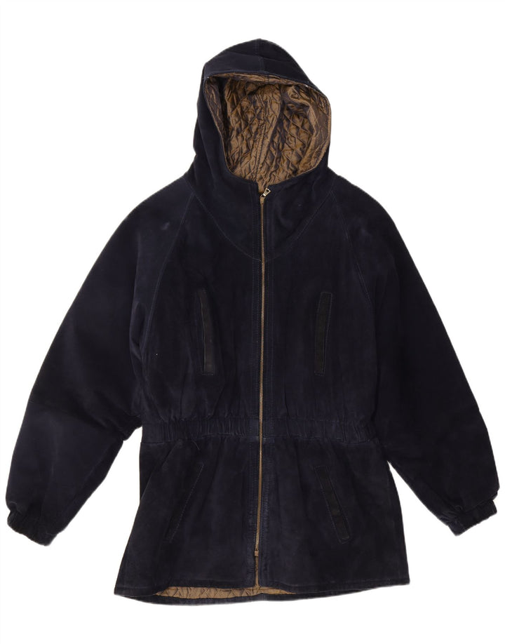 Michael Boris Manteau coupe-vent à capuche en daim pour femme IT 46 Large Bleu marine