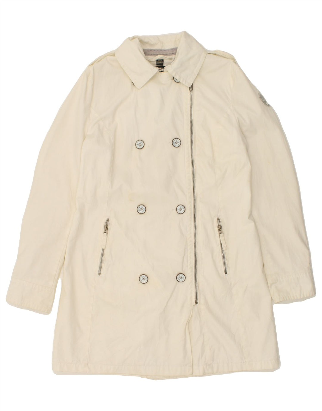 NAPAPIJRI Womens Double Breasted Coat UK 14 Large Off White Cotton Vintage Napapijri and Second-Hand Napapijri from Messina Hembry 