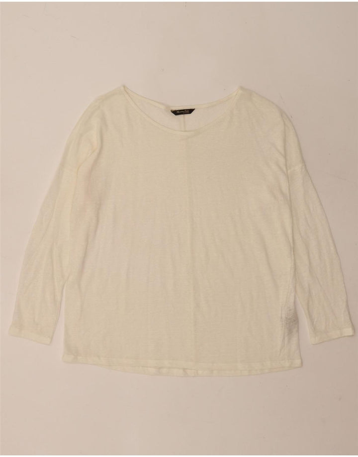 Massimo Dutti Haut à manches longues pour femme UK 16 Grand Lin Blanc Cassé