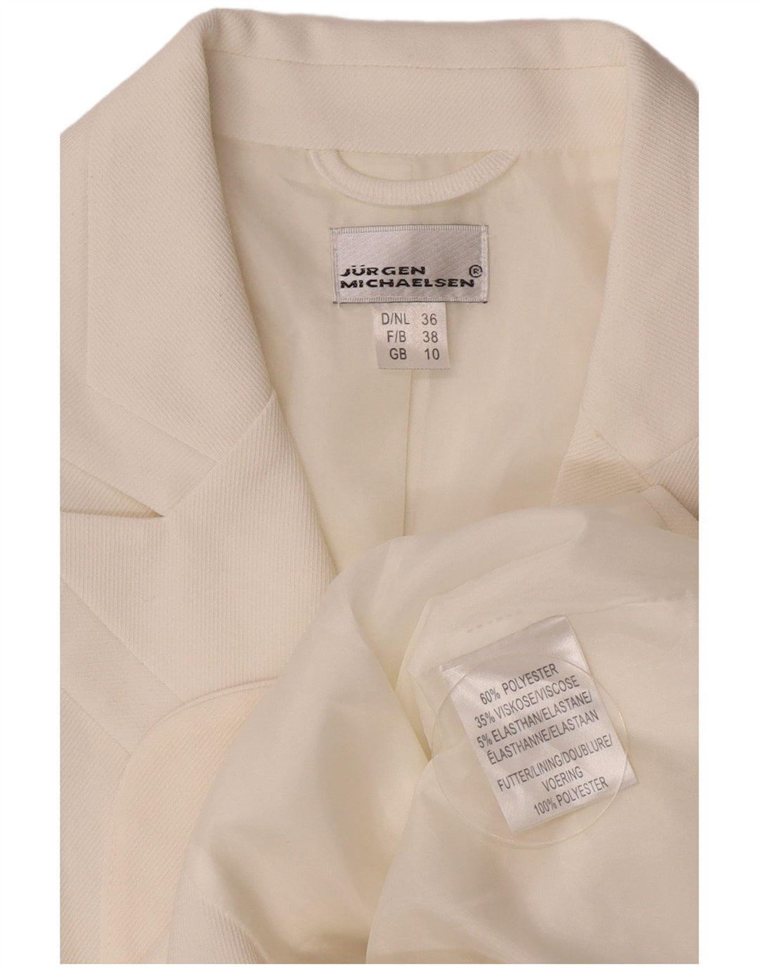 Jurgen Michaelsen Veste blazer à 3 boutons pour femme UK 10 Petit Blanc Polyester