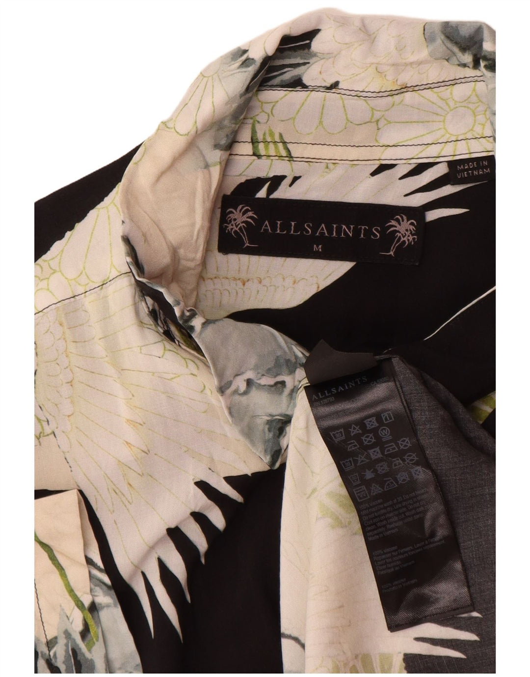 All Saints Chemise à Manches Courtes à Motif Abstrait Homme Noir Moyen Viscose