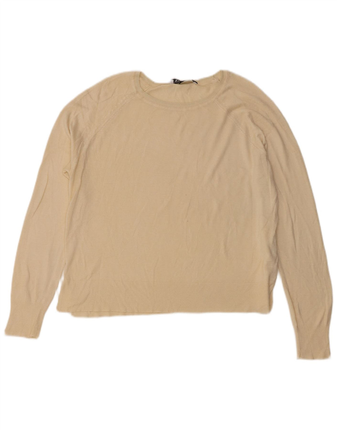 Zara Pull surdimensionné à col bateau pour femme UK 10 Petite Viscose Beige