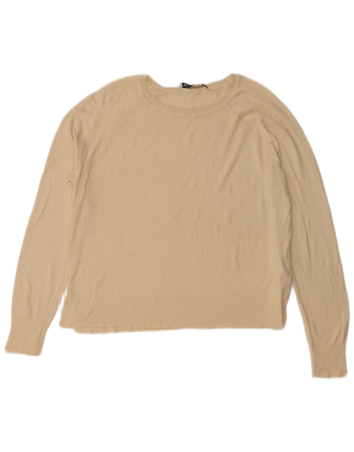 Zara Pull surdimensionné à col bateau pour femme UK 10 Petite Viscose Beige