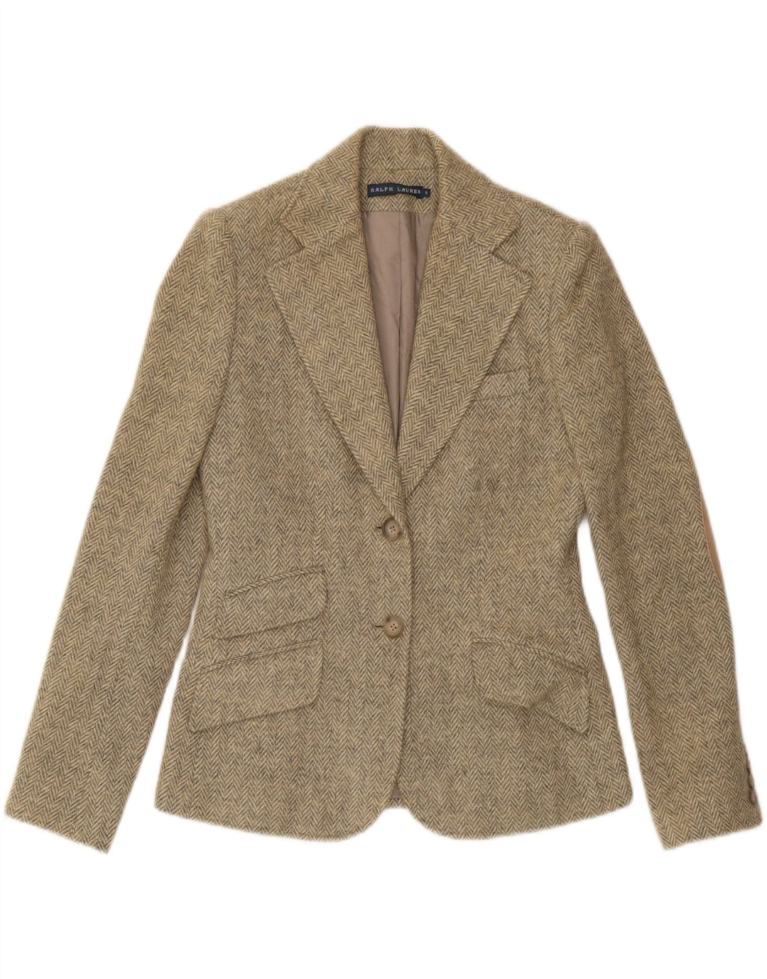 RALPH LAUREN Veste blazer à 2 boutons pour femme US 6 à chevrons beige moyen