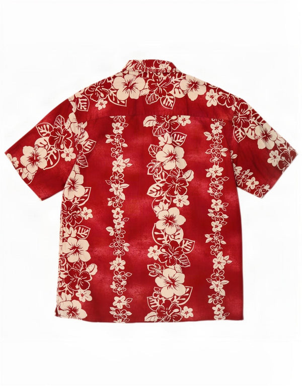 Franco Ferro Chemise à manches courtes pour hommes, grand motif floral rouge