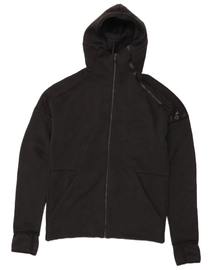 Adidas Pull à capuche zippé pour homme en polyester moucheté noir moyen