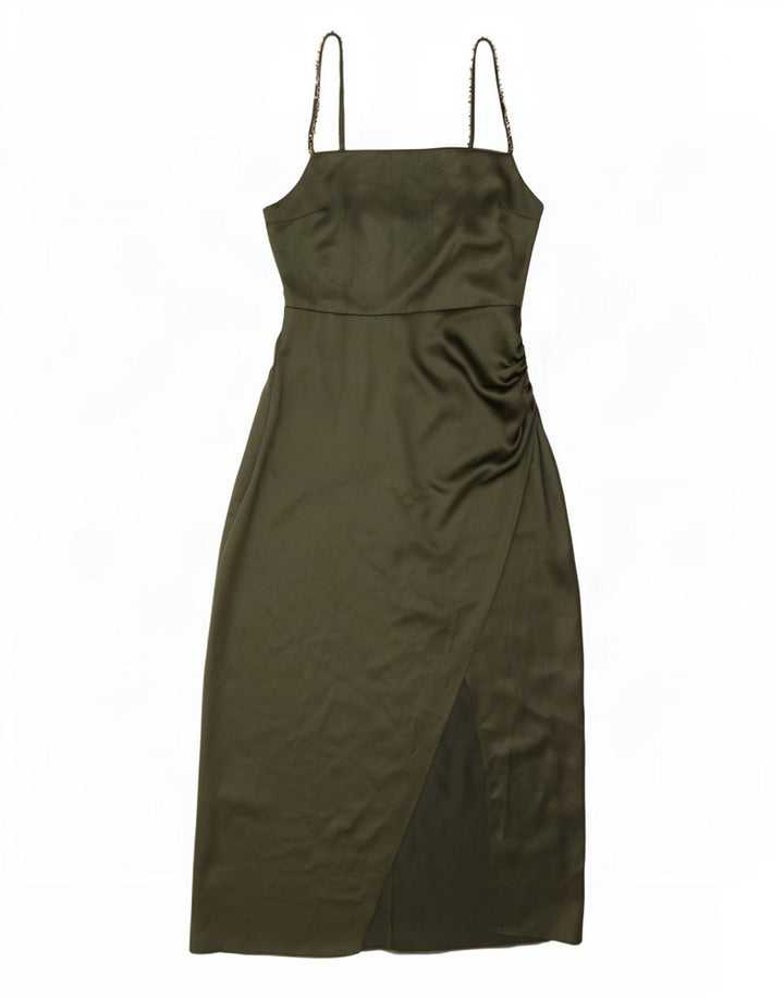 Zara Femme Robe Maxi Sans Manches UK 10 Petit Vert Polyester