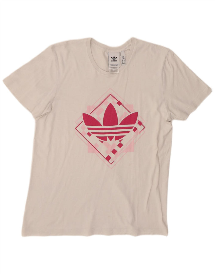 Adidas T-shirt graphique pour femme UK 14 en coton blanc moyen