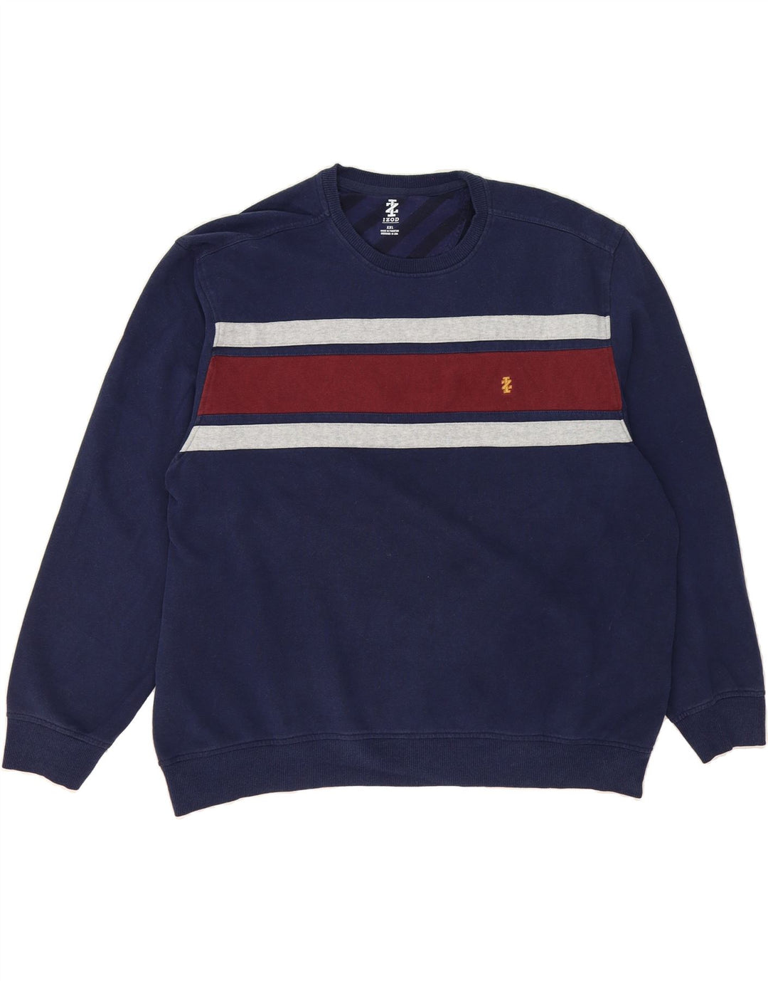 IZOD Mens Sweatshirt Jumper 2XL Navy Blue Colourblock Cotton Vintage Izod and Second-Hand Izod from Messina Hembry 
