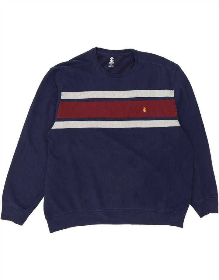 IZOD Mens Sweatshirt Jumper 2XL Navy Blue Colourblock Cotton Vintage Izod and Second-Hand Izod from Messina Hembry 
