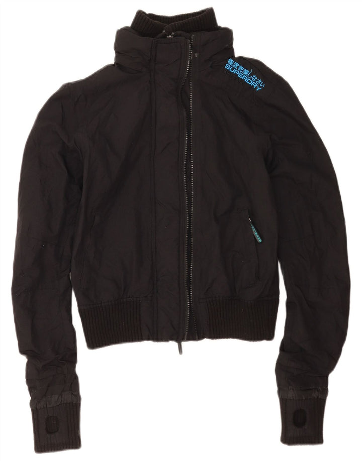 Superdry Veste Bomber Graphique Femme UK 10 Petit Nylon Noir