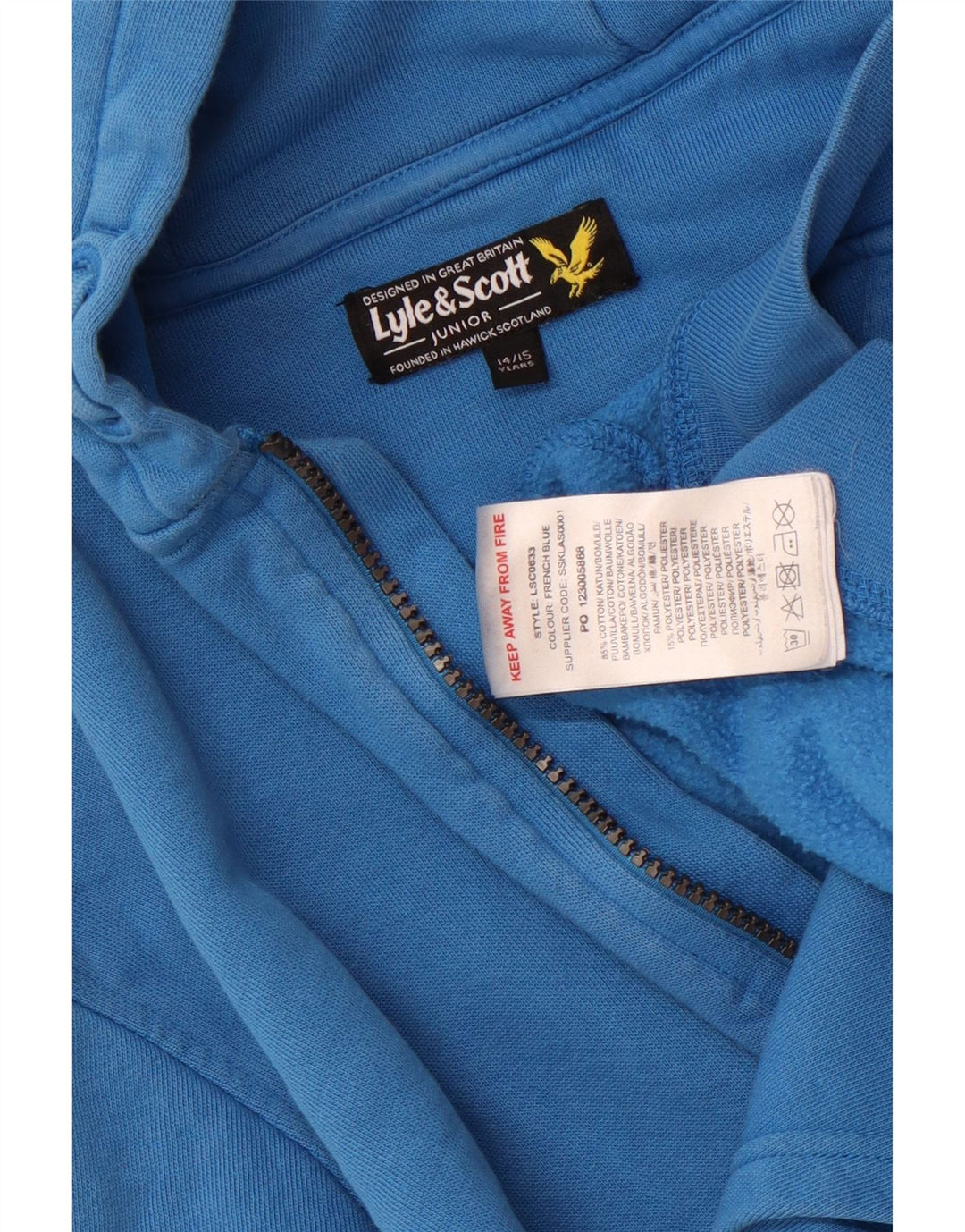 Lyle & Scott Pull à capuche zippé pour garçon 14-15 ans Bleu Coton