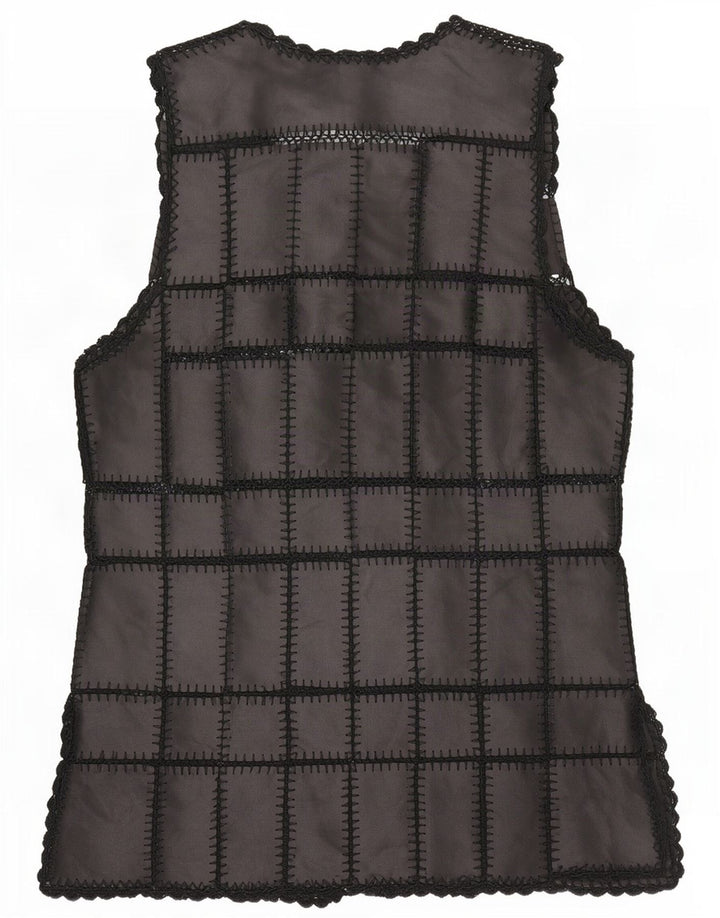 gilet en cuir femme vintage UK 16 Grand Noir