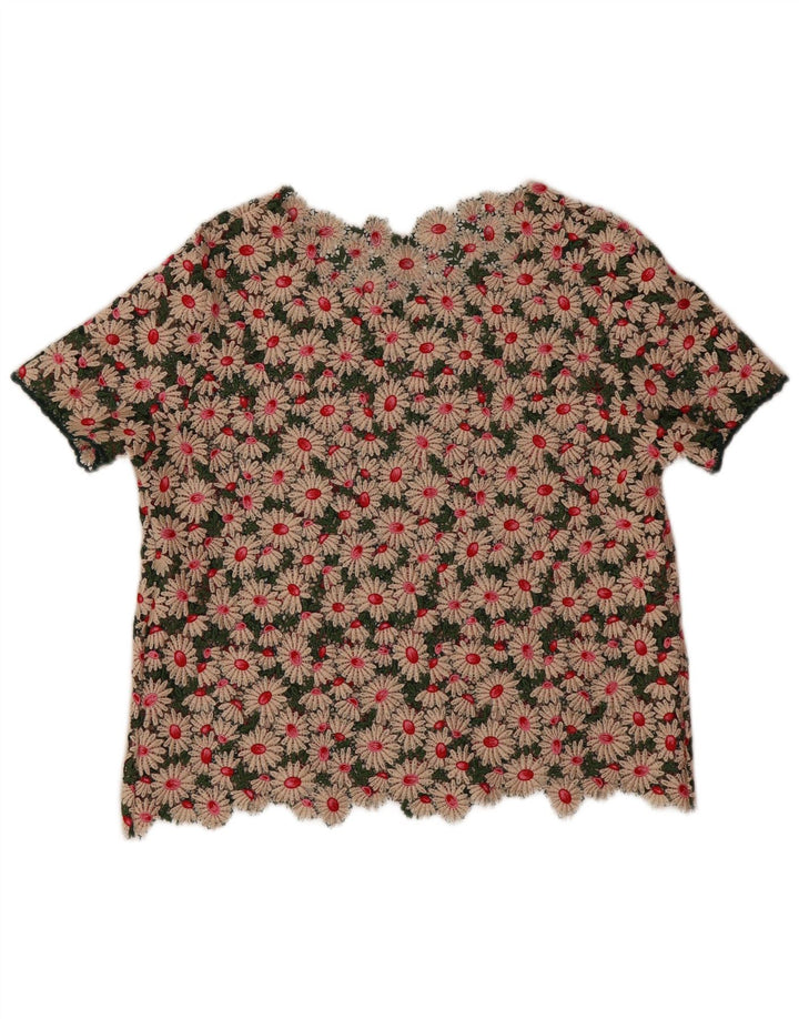 vintage Femmes Crochet Blouse Top UK 16 Grand Floral Multicolore