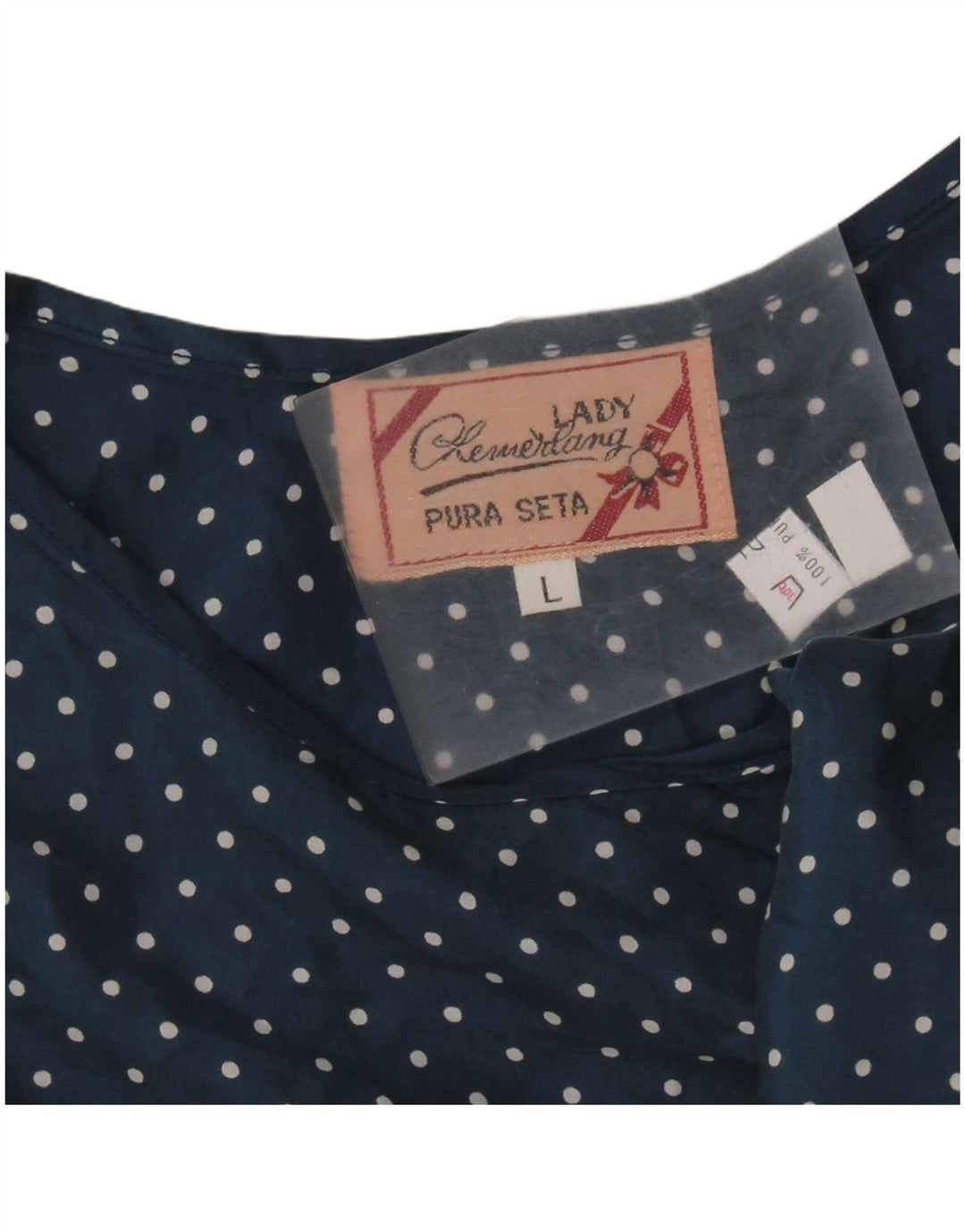 VINTAGE Femmes Crop Sans Manches Blouse Top UK 14 Grand Bleu Marine Tacheté