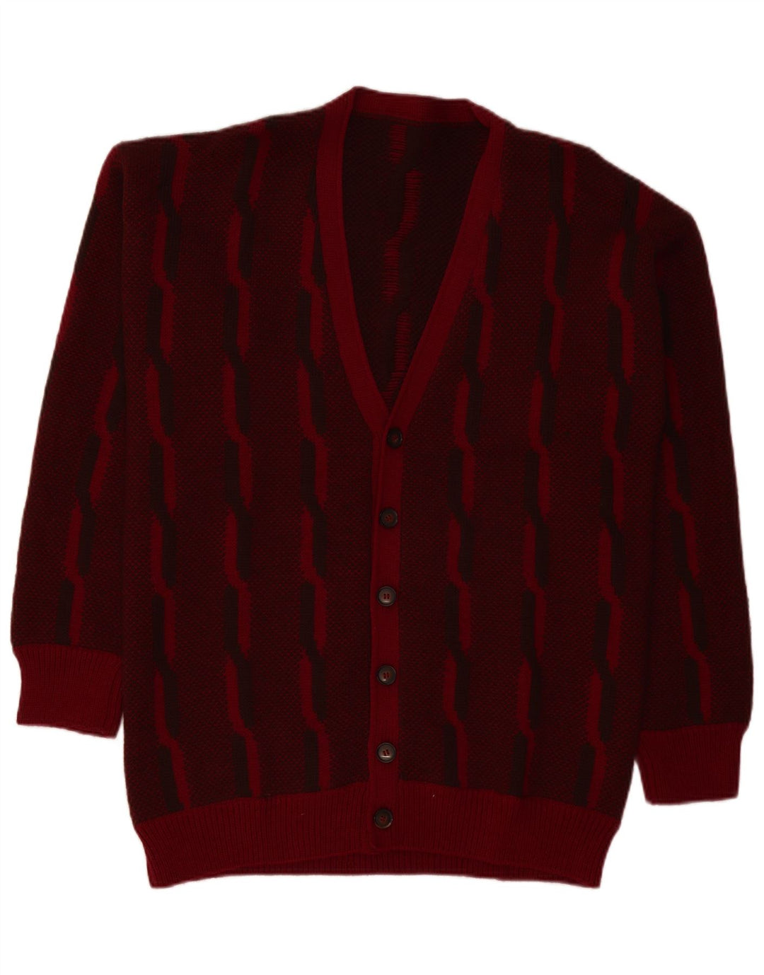 VINTAGE Homme Cardigan Pull Grand Bordeaux Rayé